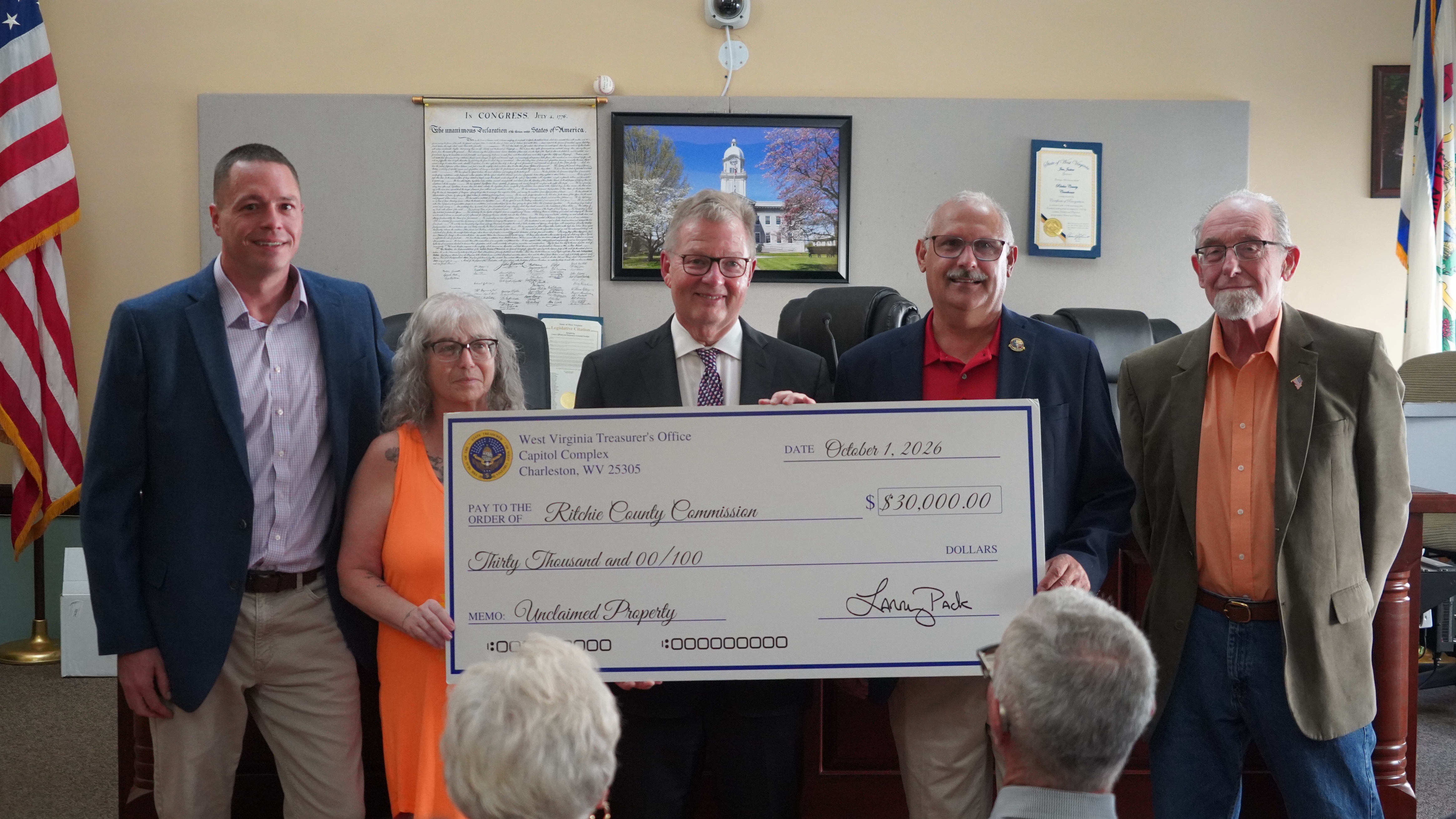 Treasurer Pack Returns More Than $33,000 in Unclaimed Property Funds to Pleasants County Clerk, Ritchie County Commission