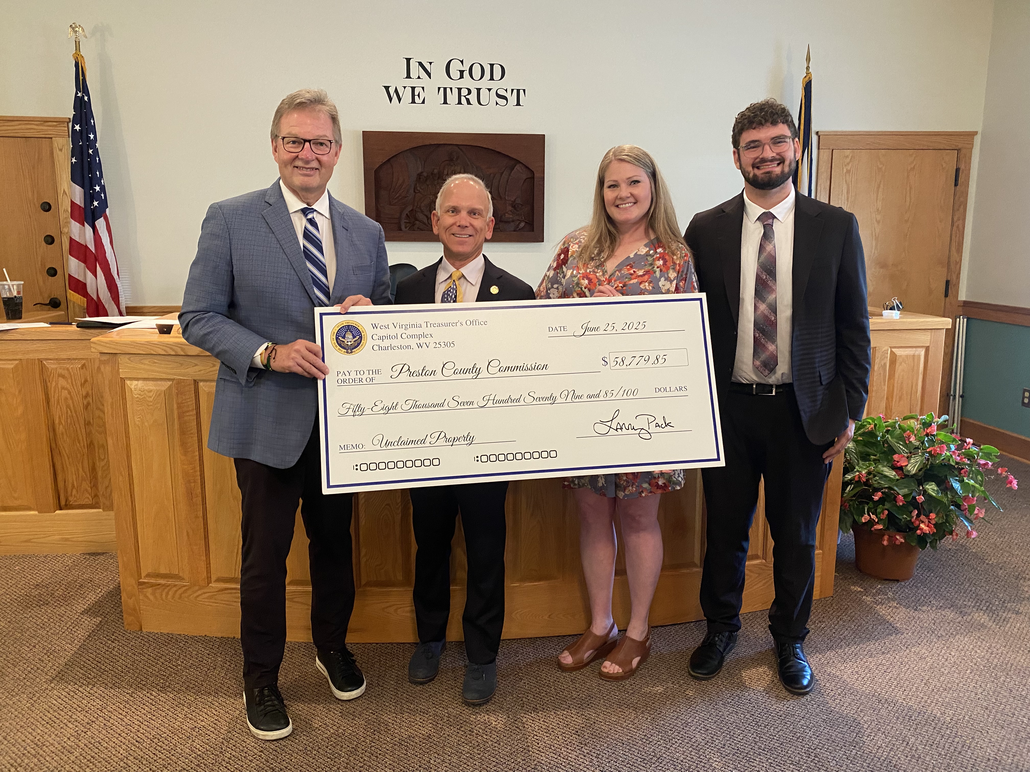 Treasurer Pack Returns More Than $100,000 in Unclaimed Property to Preston County Commission, Sheriff’s Office