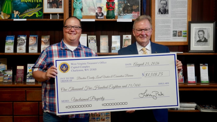 Treasurer Pack Returns More Than $1,500 in Unclaimed Property Funds to Braxton County CVB