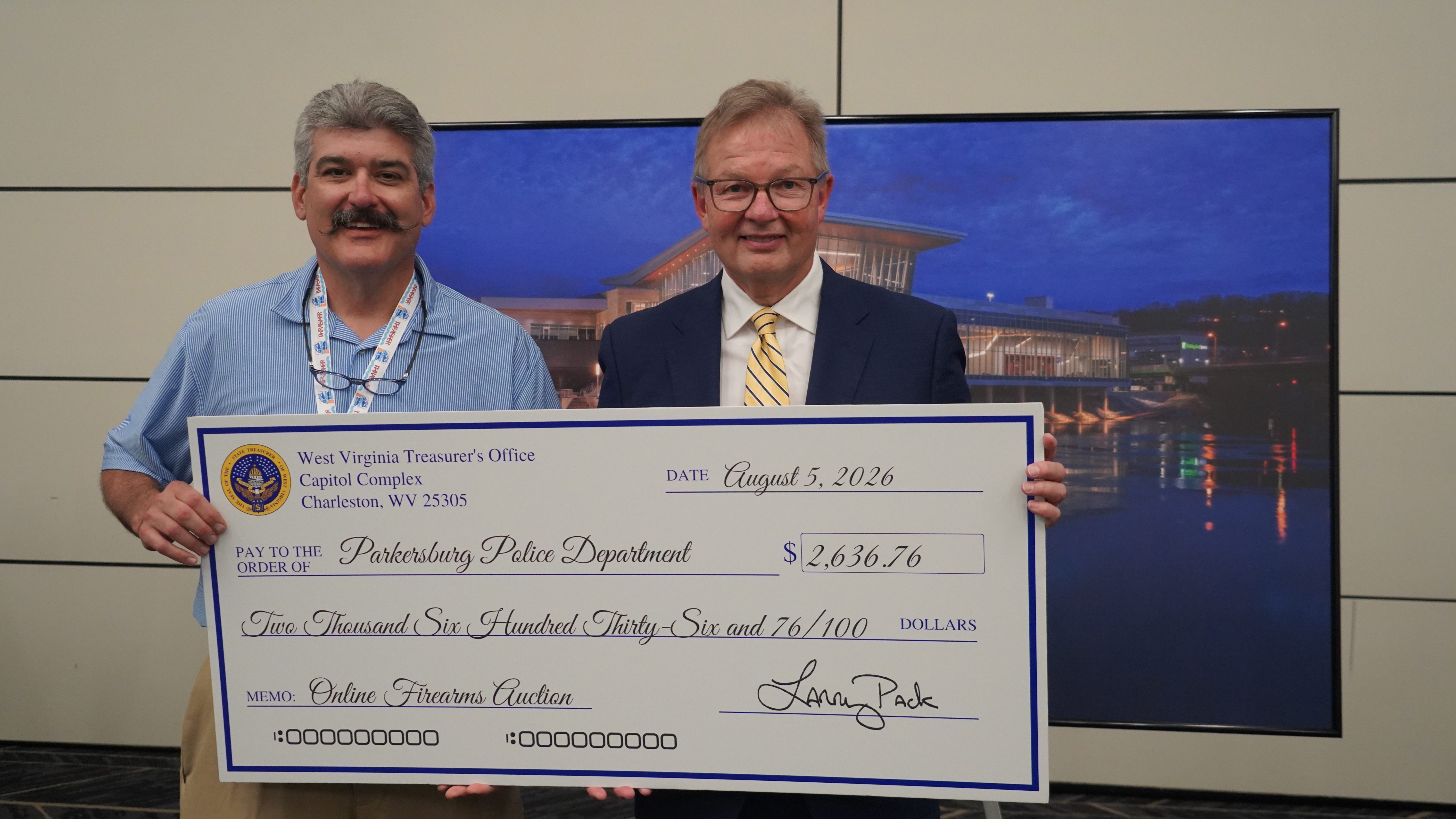 Treasurer Pack Returns More Than $4,000 to Morgantown, Parkersburg Police Departments from June Online Firearms Auction