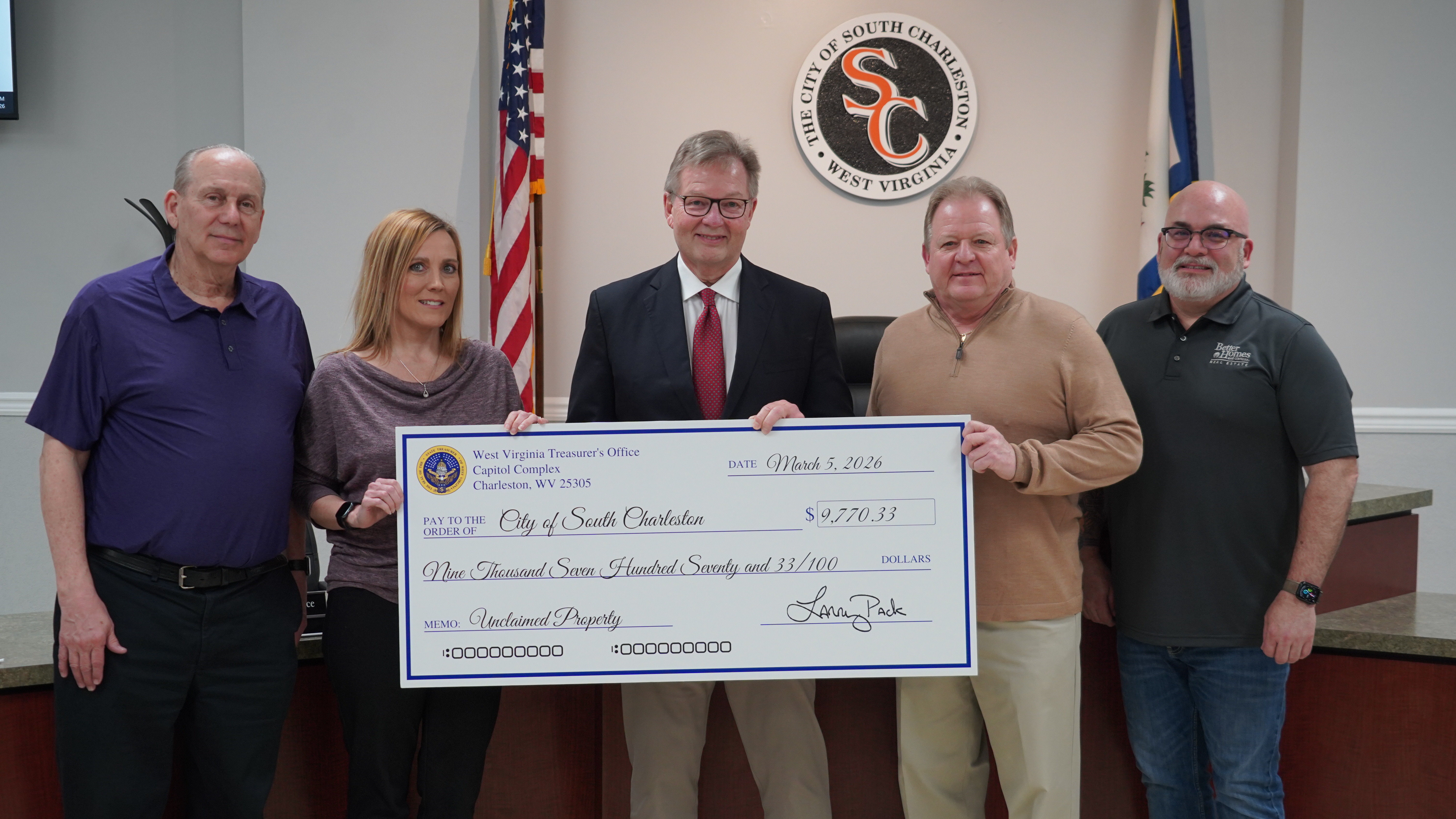 Treasurer Pack Returns More Than $9,700 in Unclaimed Property to City of South Charleston During Office’s “Treasury Day”