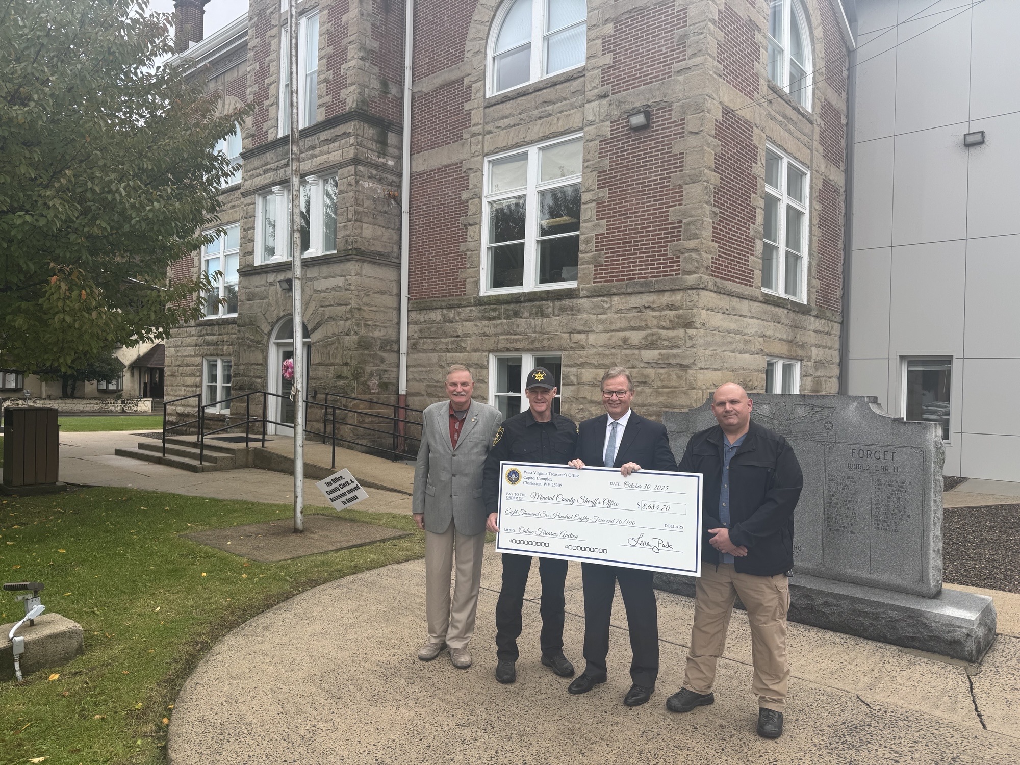 Treasurer Pack Presents More Than $26,000 in Unclaimed Property to Mineral County Sheriff, Board of Education, Fort Ashby Volunteer Fire Department