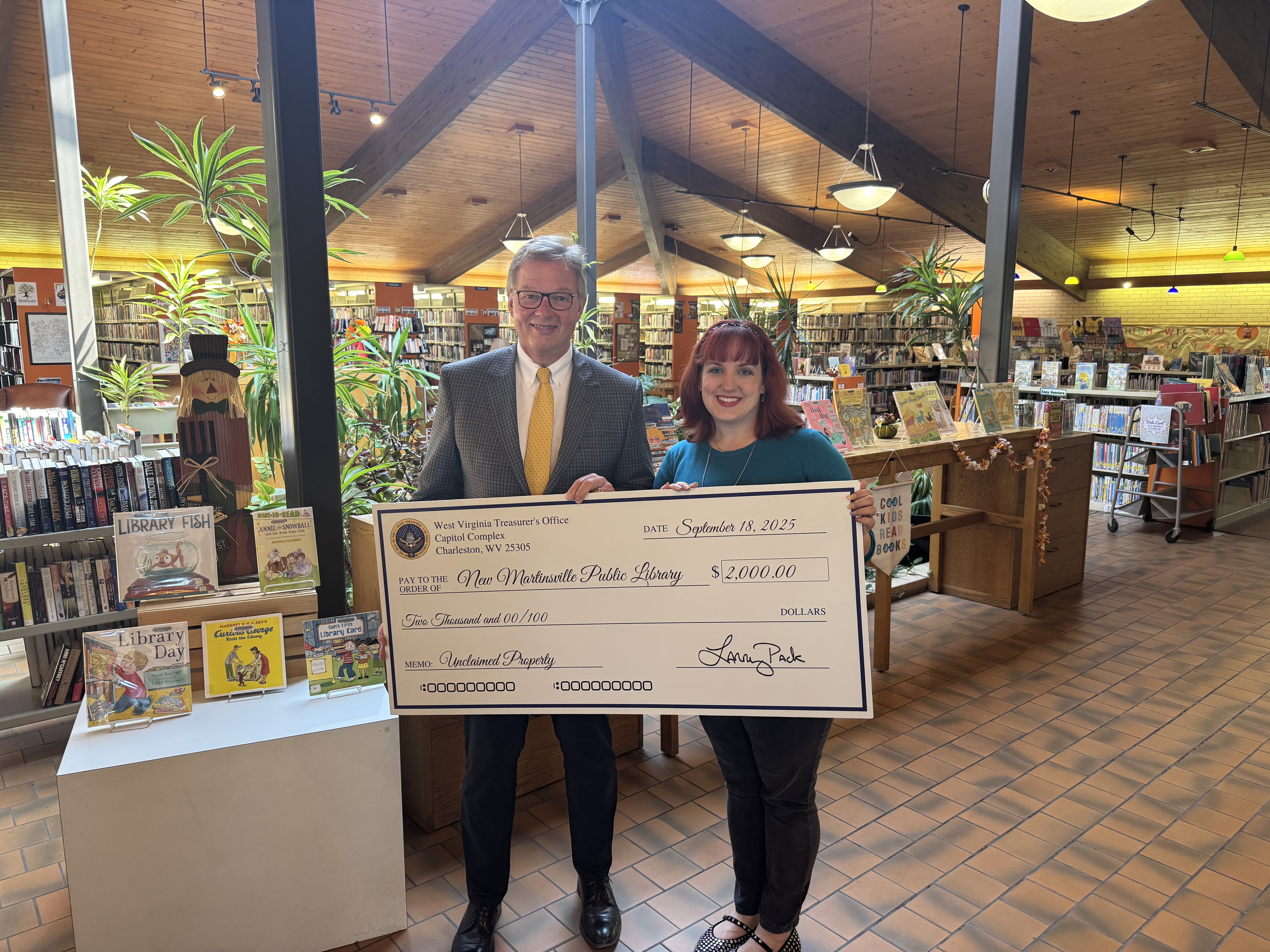 Treasurer Pack Returns More Than $35,000 in Unclaimed Property to The Health Plan, City of New Martinsville and New Martinsville Public Library