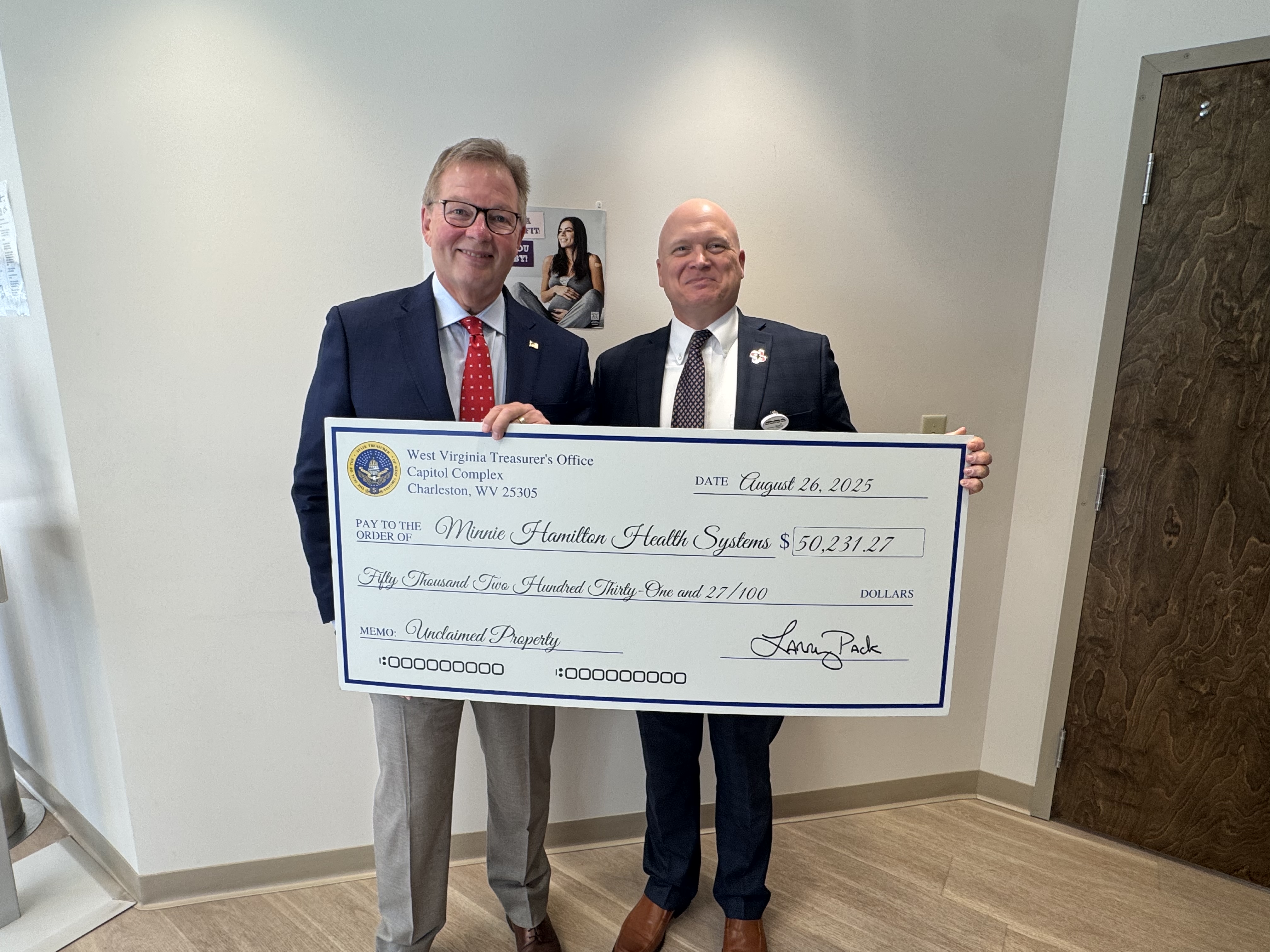 Treasurer Pack Returns More Than $50,000 in Unclaimed Property to Minnie Hamilton Health System