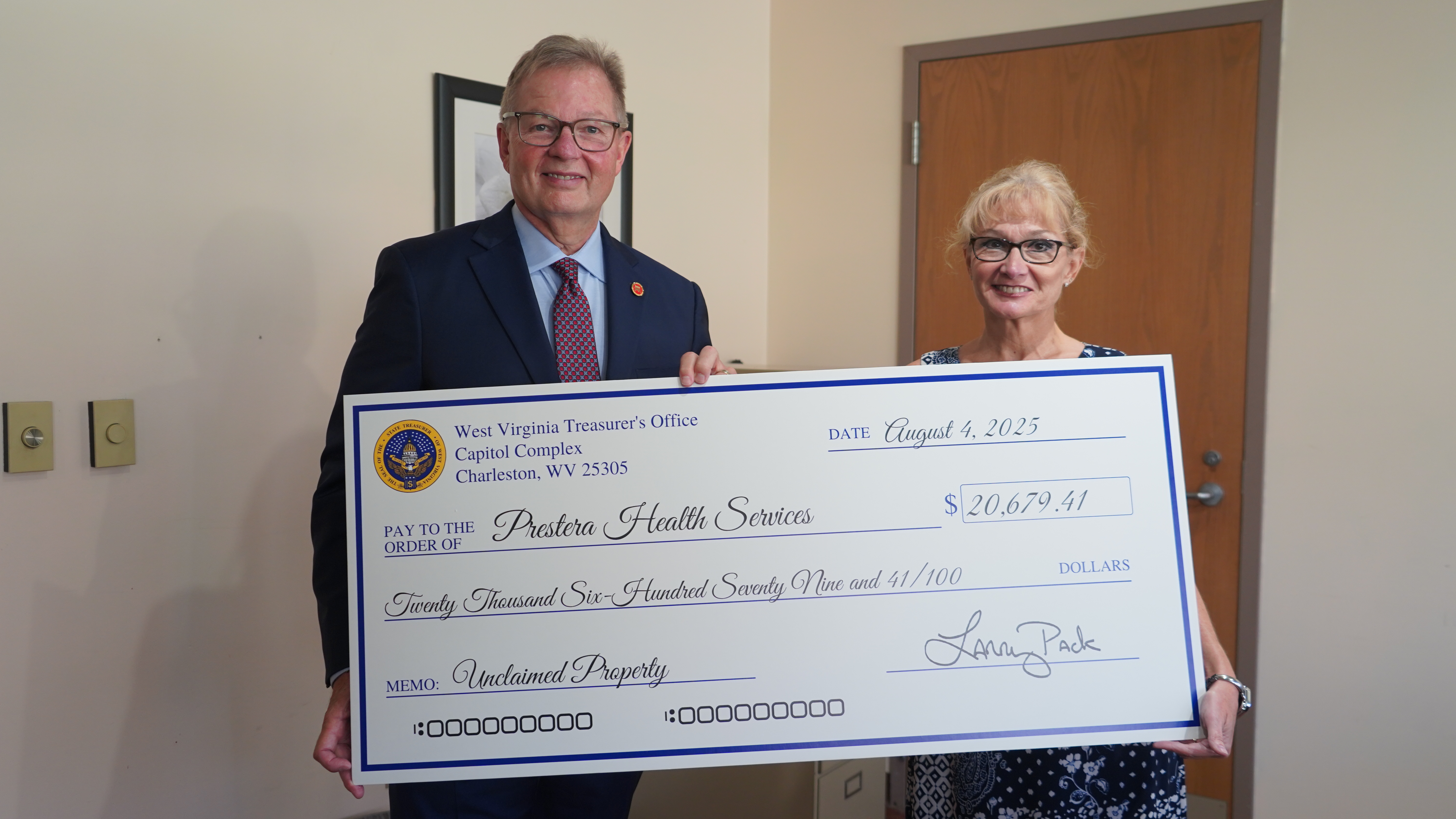 Treasurer Pack Returns More Than $20,000 in Unclaimed Property to Prestera Health Services